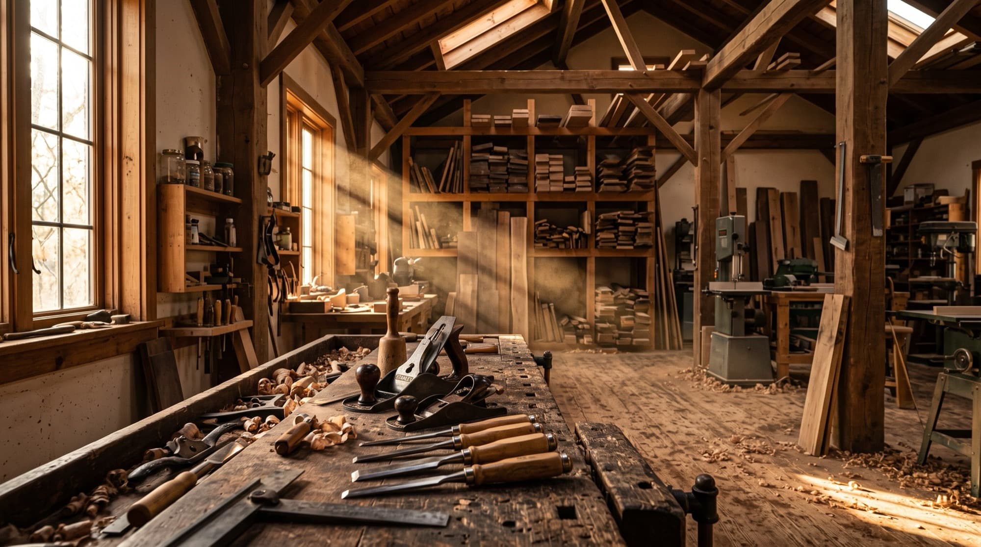 Tools and joinery on the Bespoke Woodcraft Studio bench