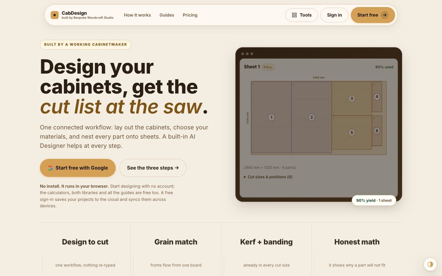 CabDesign — designing a cabinet run in the browser